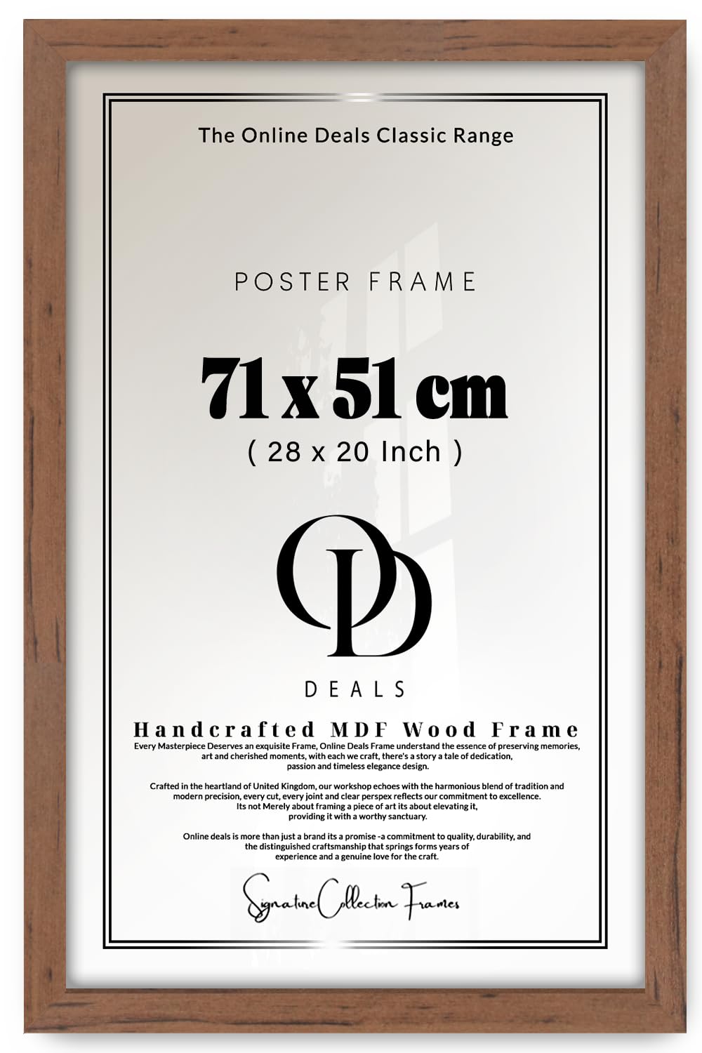 OD Deals 71x51 cm (27.9x20.1 Inch / 710x510 mm) MDF Poster Frame | Rich Walnut Wall Frame with Shatterproof Acrylic Front (Walnut)