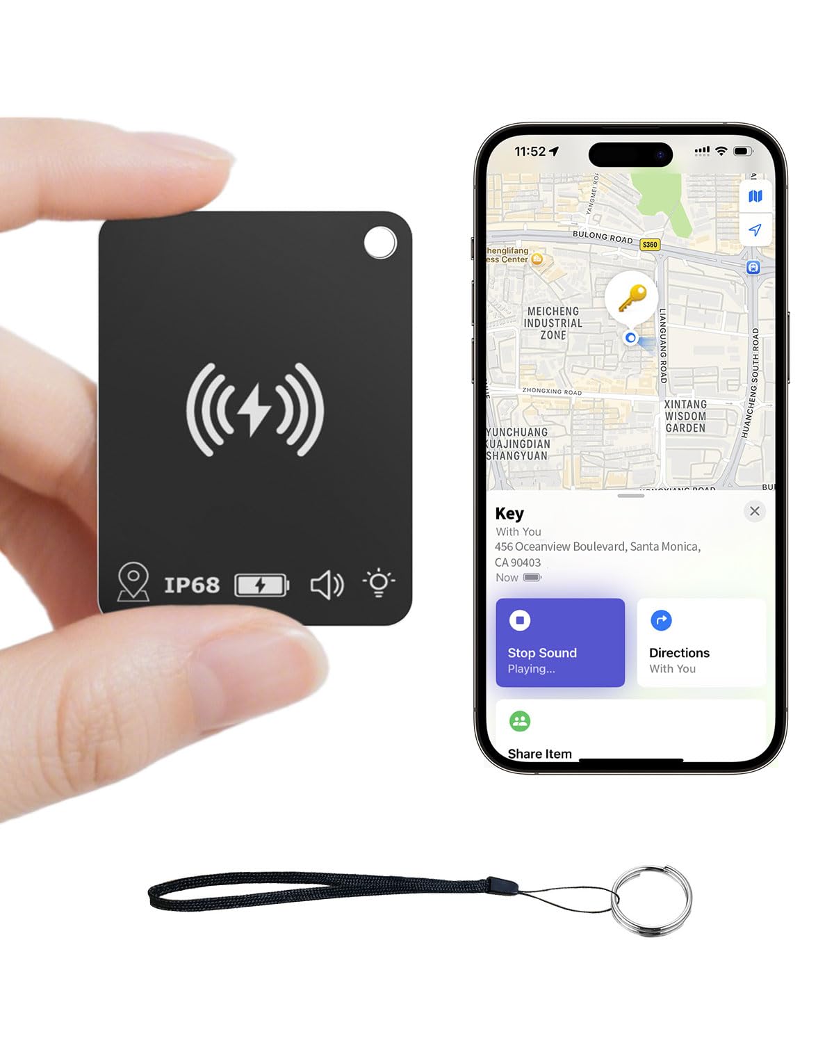 Wallet Tracker Card Works with Apple Find My (iOS Only), Rechargeable Air Tracker Tag Smart Card, Item Finders for Key, Wallet, Luggage, Backpack,