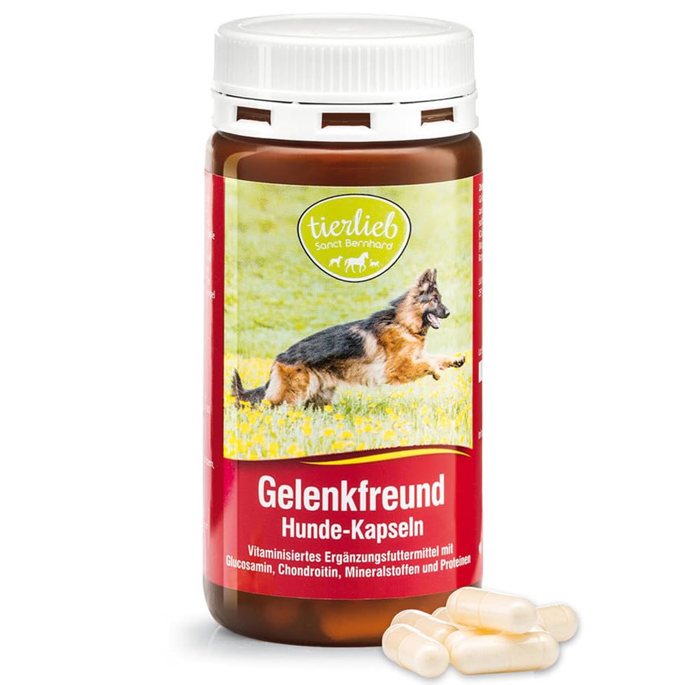 Complemneto para Las articlaciones de los Perros Gelenkfreund - 3x130 Cápsulas - Complemento para Perros, favorece el cartílago y fortalece la Estructura de los Huesos - Sanct Bernhard - Cebanatural