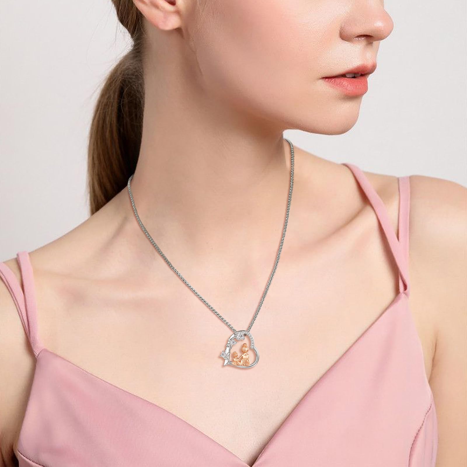 AEONSLOVE Colgante Dia de la Madre Plata de Ley 925 Collar Madre e Hija Corazón Joyas Regalos para Mama Abuela Colgante Mama Plata