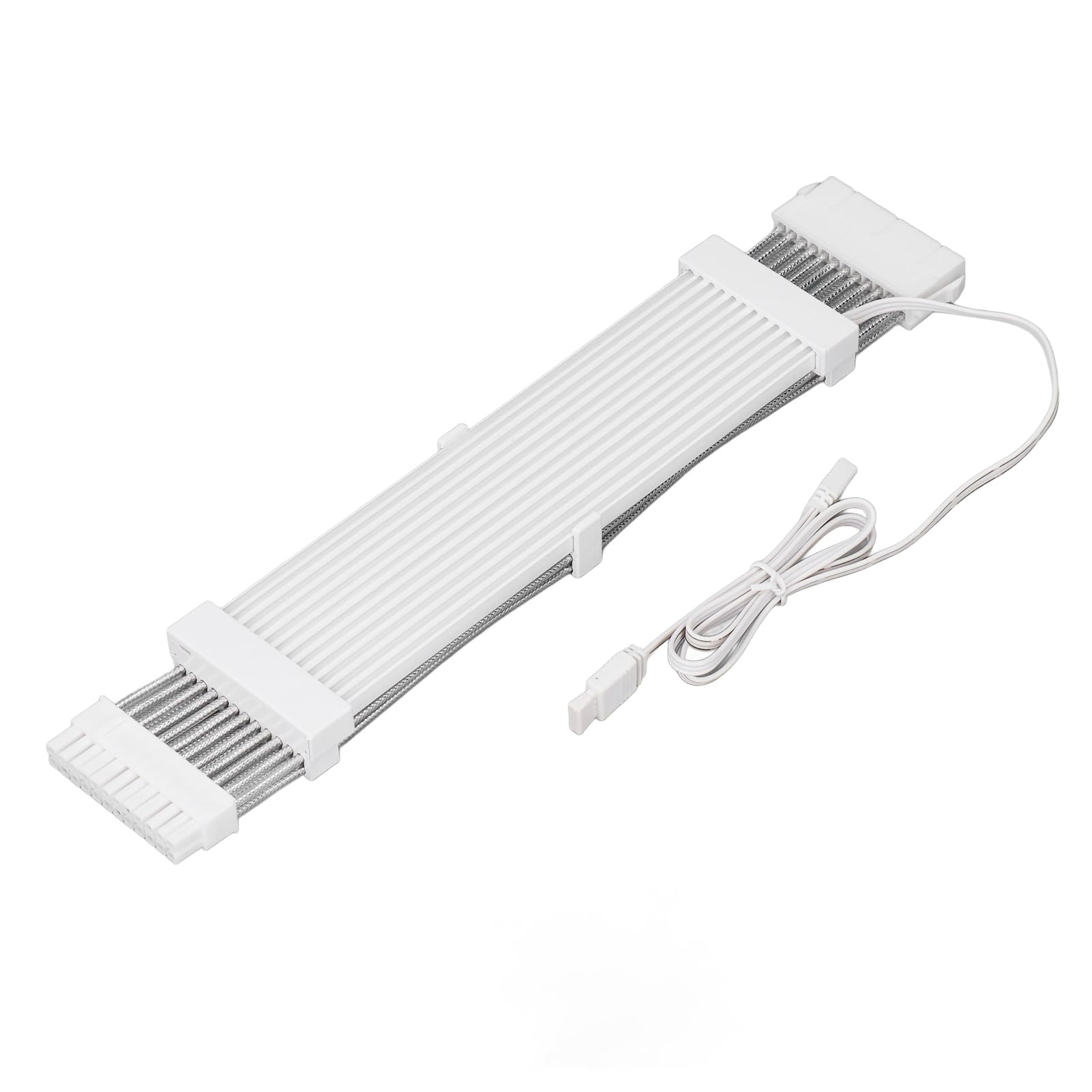 Przedłużacz Zasilania GPU ARGB, Jasny Wielokolorowy Design, Przedłużacz Zasilania 24PIN do 24PIN do Komputerów do Gier, Kolor Biały 60 Cm