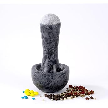 Tianman Small Mortar and Pestle Set 3.2 Inch.1/3 Cup.Marble Mini grinder with brush for pills herbs spices efficient grinding. Universal double head sanding pestle.