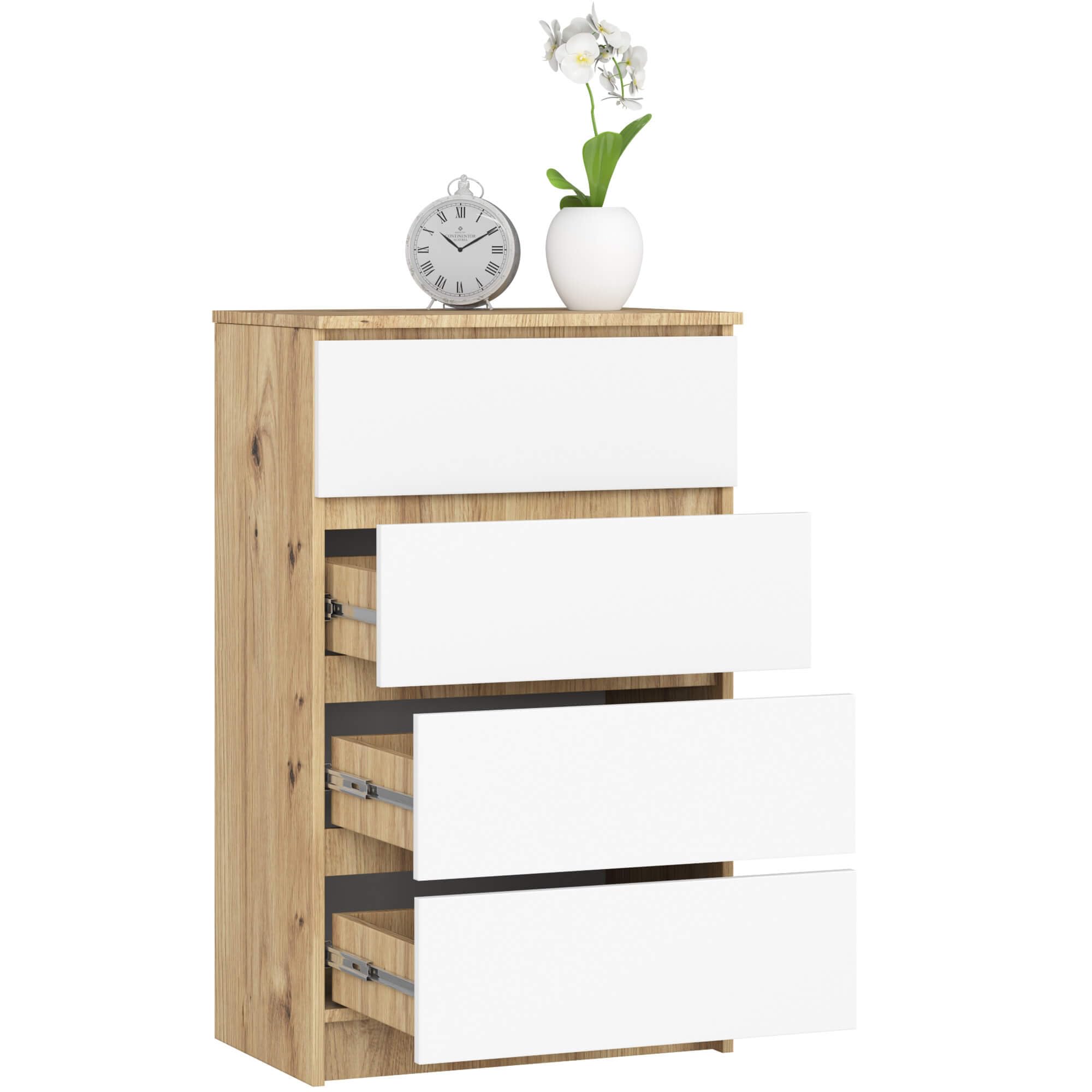AKORD | Commode à tiroirs | Table de Nuit | Armoire à comode | Idéal pour Les Petits Objets | Caisson à roulettes | Panneau stratifié | Durable | Design élégant | Garanti | Chêne Artisan