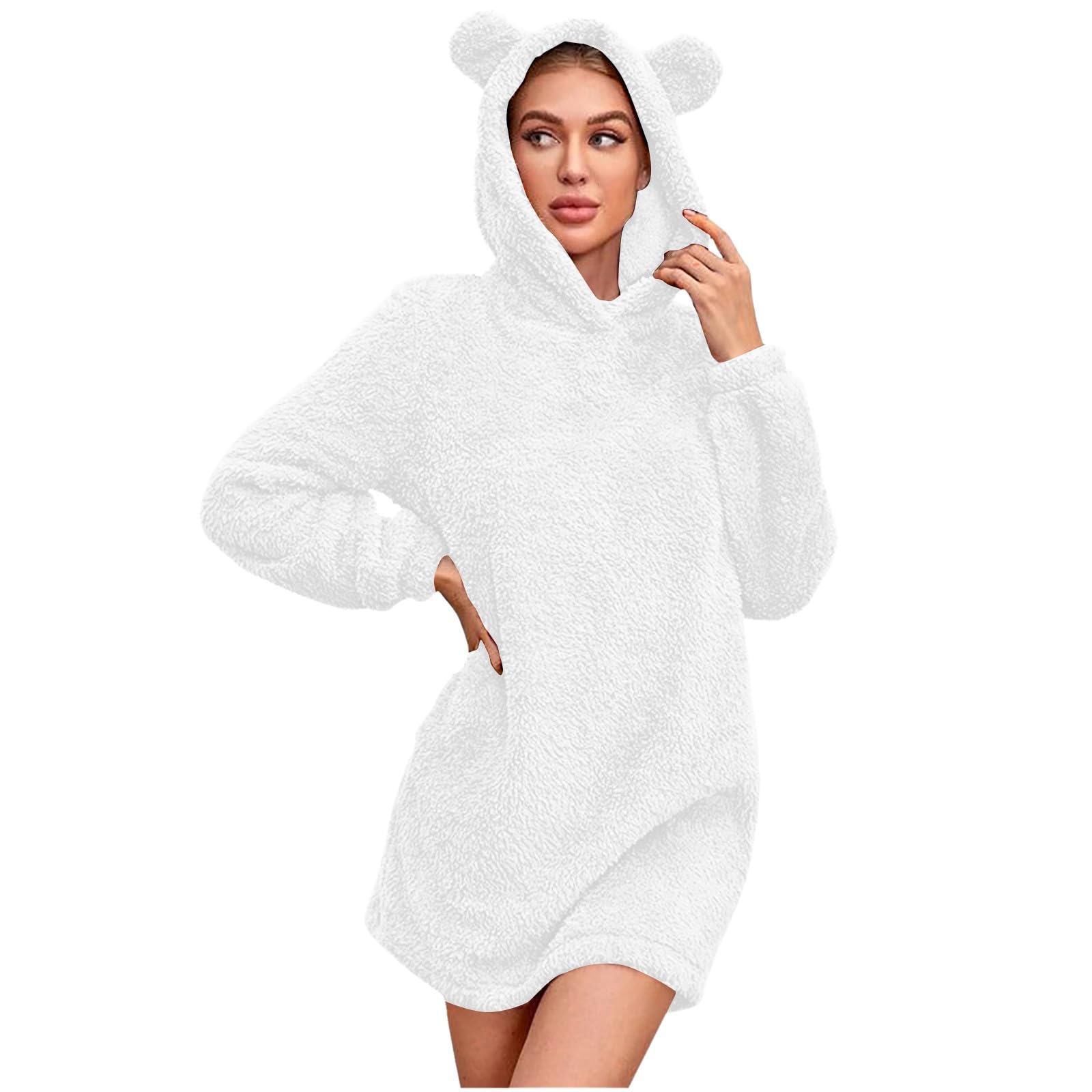 Sudadera con capucha de gato para niñas de manga larga con diseño de animales de invierno con orejas de conejo, mullida para invierno y otoño con capucha, holgada, sudadera con capucha con gráficos,