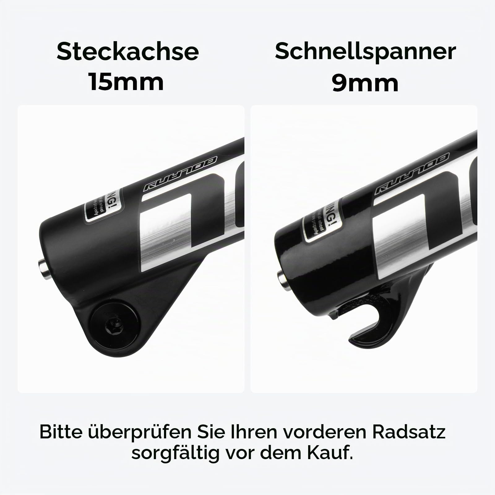 BOLANY 20/24 Zoll Fahrrad-Federungsluftgabel 28,6 mm (1-1/8 Zoll) * 220 mm Gewindelose Gerade-Gabelschaft 9 mm MTB-Vorderradgabel 100/135 mm Federweg