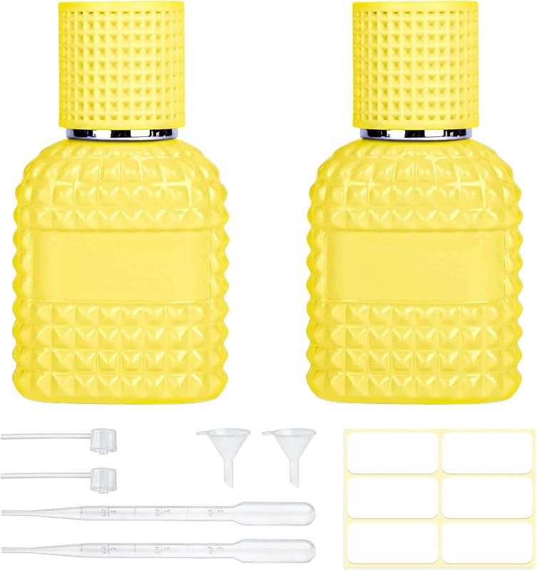 Frascos de Perfume Recarregáveis HXRYAGi de Vidro com Spray de Névoa Fina, Amarelos, Pacote com 2