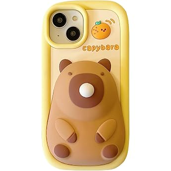 iPhone 14 Case Cute 3D Kawaii Phone Cases Funny Capybara Cartoon Cover with Keychain Soft Silicone Gel Drop Protection Case for iPhone 14