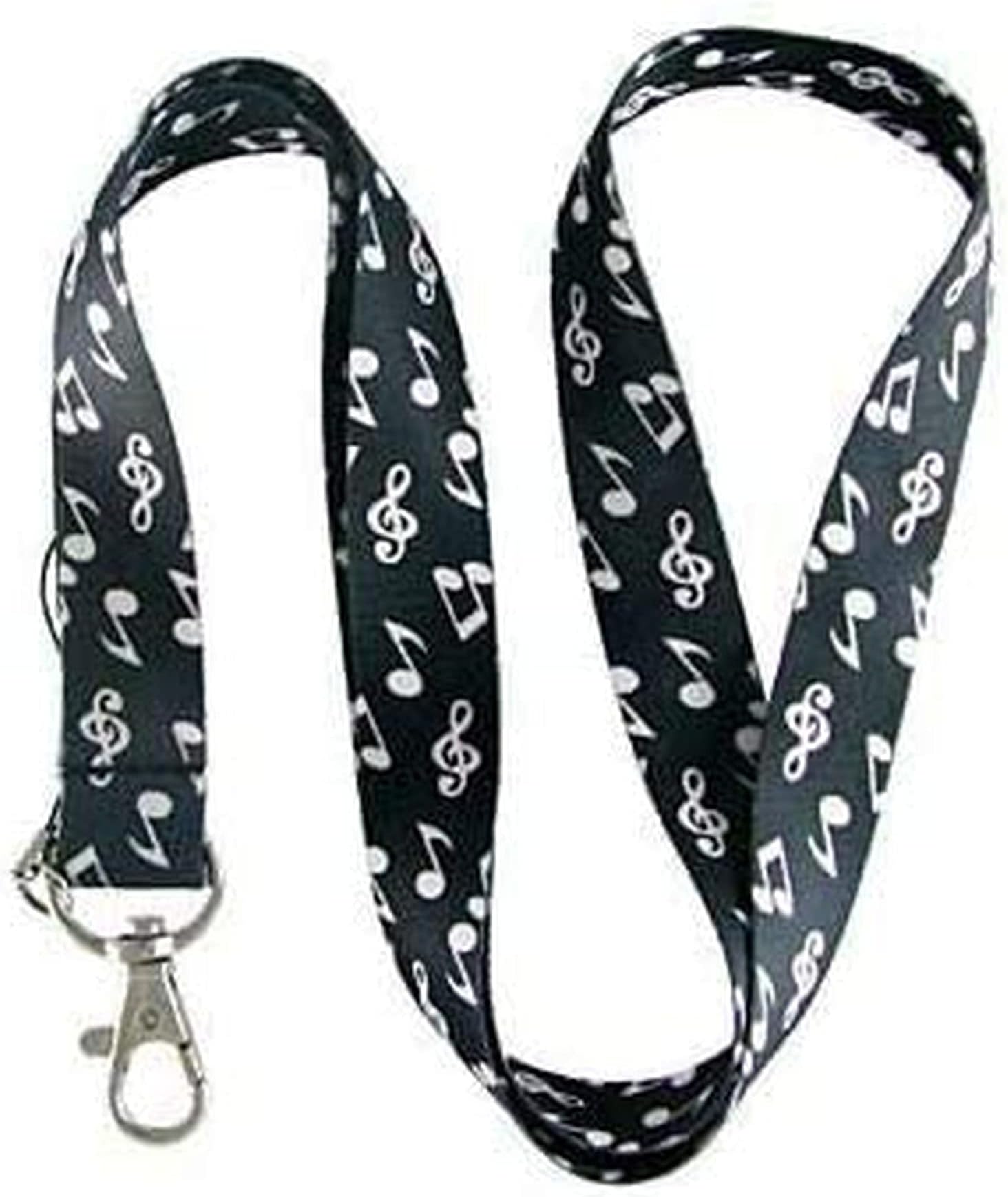 Music Notes Black Keychain Holder Lanyard