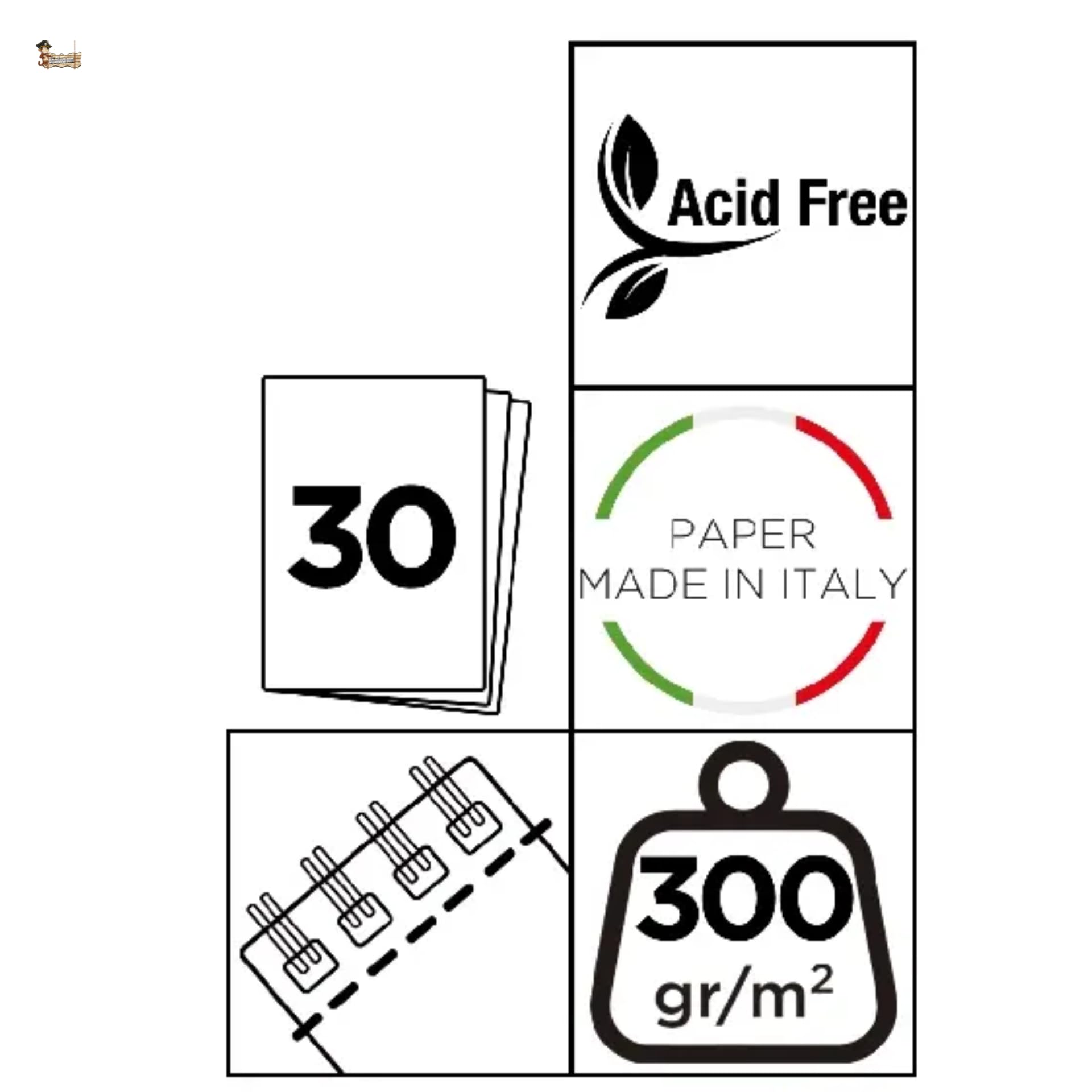 BricoLoco.com Blok zeszyt zeszyt do rysowania ACWARELE 30 arkuszy 300 gr. Blok TECHNICZNY MOKROWY Fine Arts (A4)
