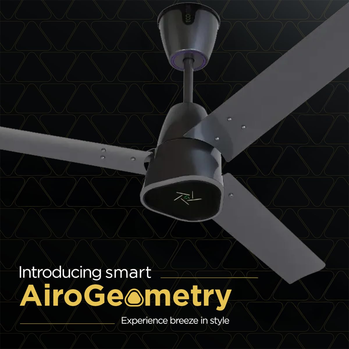 EcoLink AiroGeometry Smart Ceiling Fan | Titanium Grey Finish | Wi-Fi & App Controlled | High-Speed Energy Efficient Fan | Modern 3-Blade Design for Smart Homes & Offices | Pack of 1