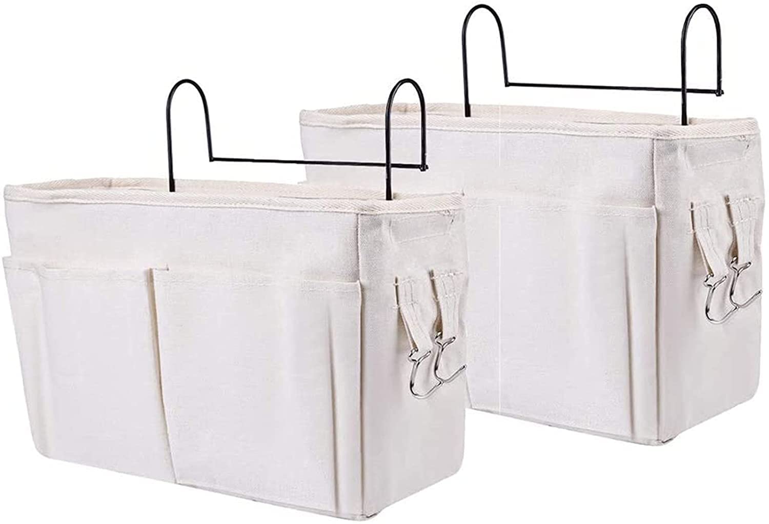 Auspcers White 2Pcs Bedside Hanging Storage Bag, Hanging Basket Bedside Caddy Bedside Storage Pocket, Dormitory Bed Organiser Caddy Desktop Storage Rack For Headboards Bunk Beds Hospital Bed Dorm Rooms (White 2Pcs)