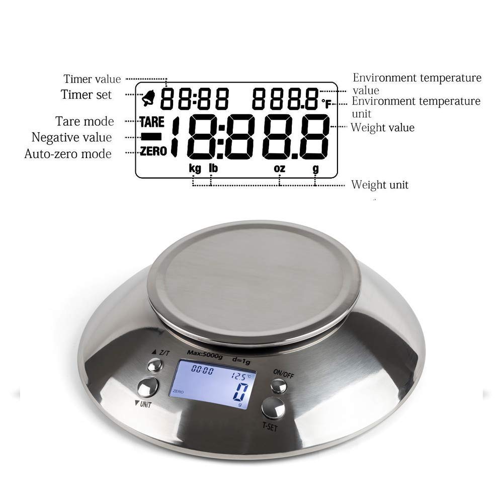 Bilancia da Cucina,Ad Alta Precisione Piattaforma Elettronica Bilancia da Forno Prodotti Alimentari Frutti Di Peso in Acciaio Inox da Cucina Elettronica Bilancia Spalato con la Ciotola
