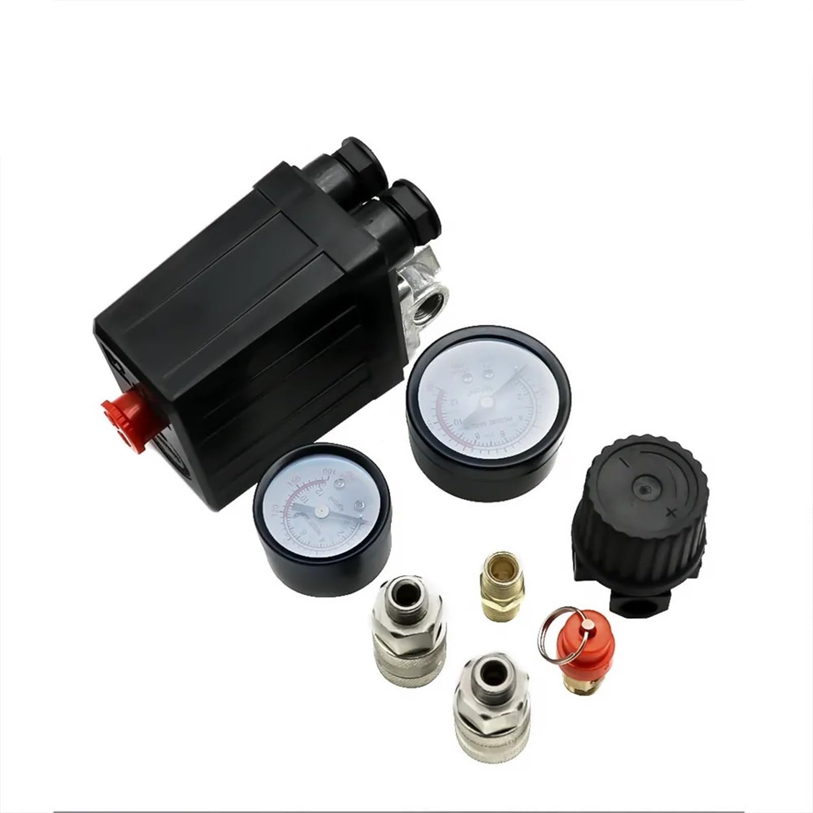 Interruptor de Control presión Bomba compresor Aire, regulador Alivio del colector 4 Puertos, 220V/380V, válvula 30-120PSI con manómetro(380v)