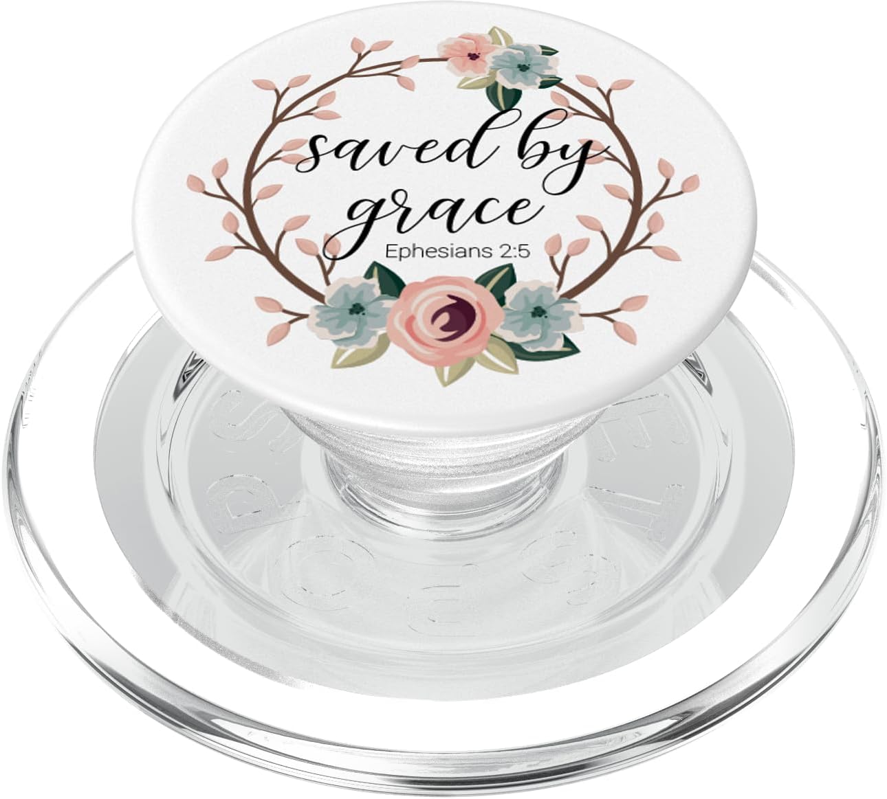 Saved by Grace Ephesians 2:5 Pink Blue Floral Bible PopSockets PopGrip for MagSafe