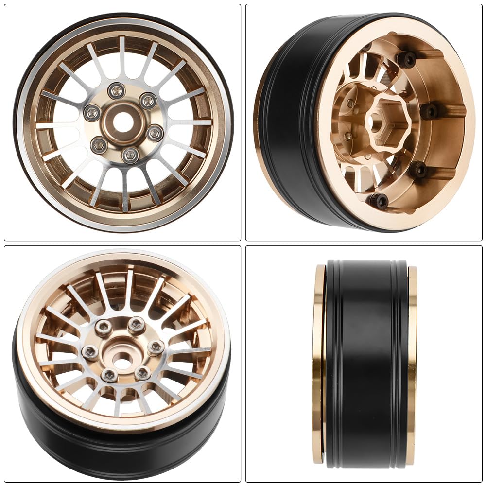 4pcs Aluminum Beadlock Wheels Rims For 1/10 RC Crawler - 1.9" Gold Wheels For Axial SCX10, SCX10 II, TRX4