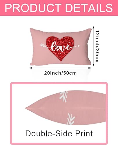 Miniatura 6 de PreLiving Funda de almohada para el día de San Valentín de 12 x 20 pulgadas, diseño romántico de flecha y corazón rojo, funda de cojín rosa para el