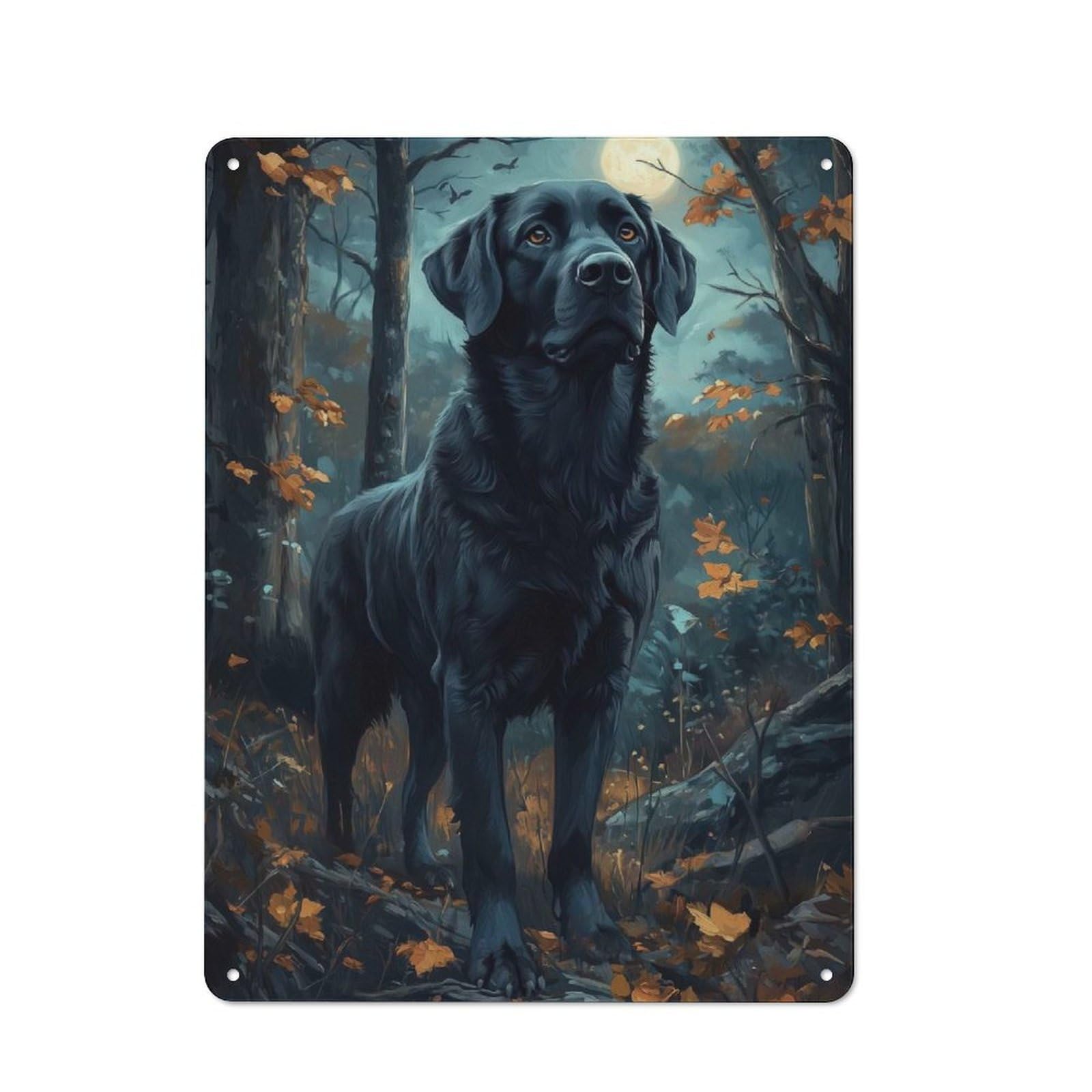 Junmoney Black Lab In Moonlight Industrial Metal Sign 40X30cm, Modern Retro Loft Wall Plaque For Workspace, Cafe, Hallway Or Garage