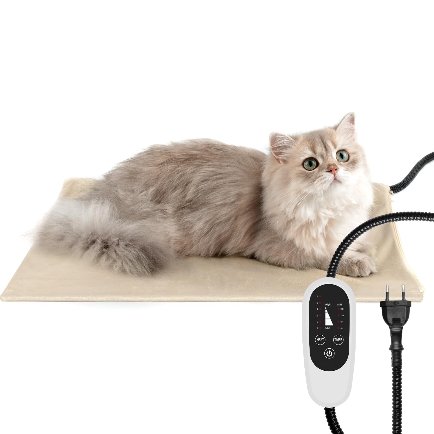 NICREW Tappetino Riscaldante per Gatti e Cani con Timer e Temperatura Regolabile, Tappeto Riscaldante Gatti Khaki, 40x45cm