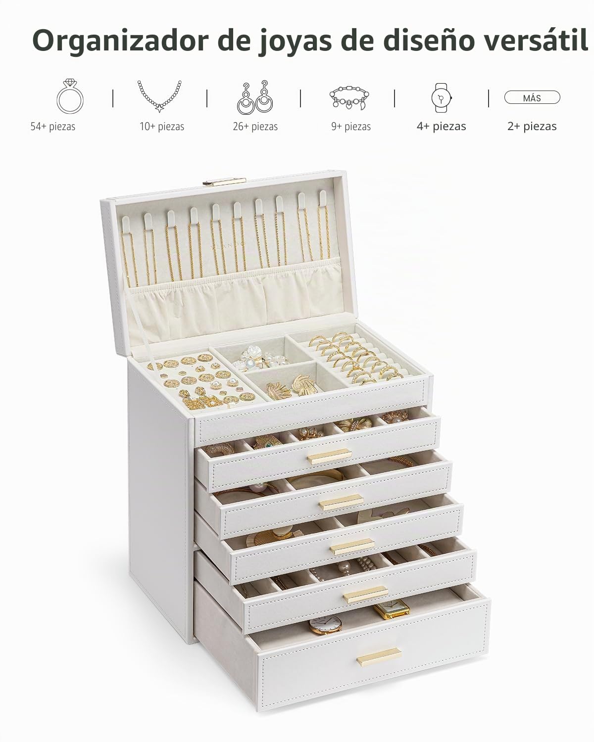 VLANDO Joyeros Mujer Organizador, Joyero Mujer de 6 Niveles | Joyeros mujer organizador grande, regalo para mujeres, para pendientes anillos joyas con cajones