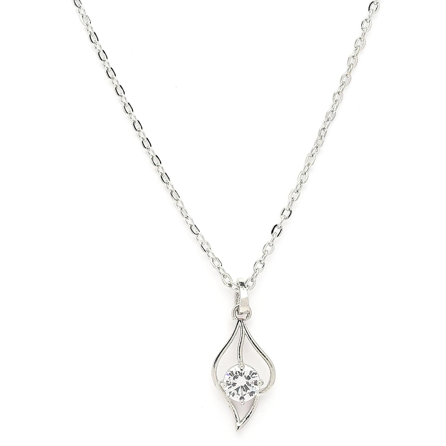 ZENEME American Diamond Pendant Necklace for Women Silver Plated Chain with Crystal Stone Pendant Minimal Daily Wear Jewel... - Review, Price and Buying Guide