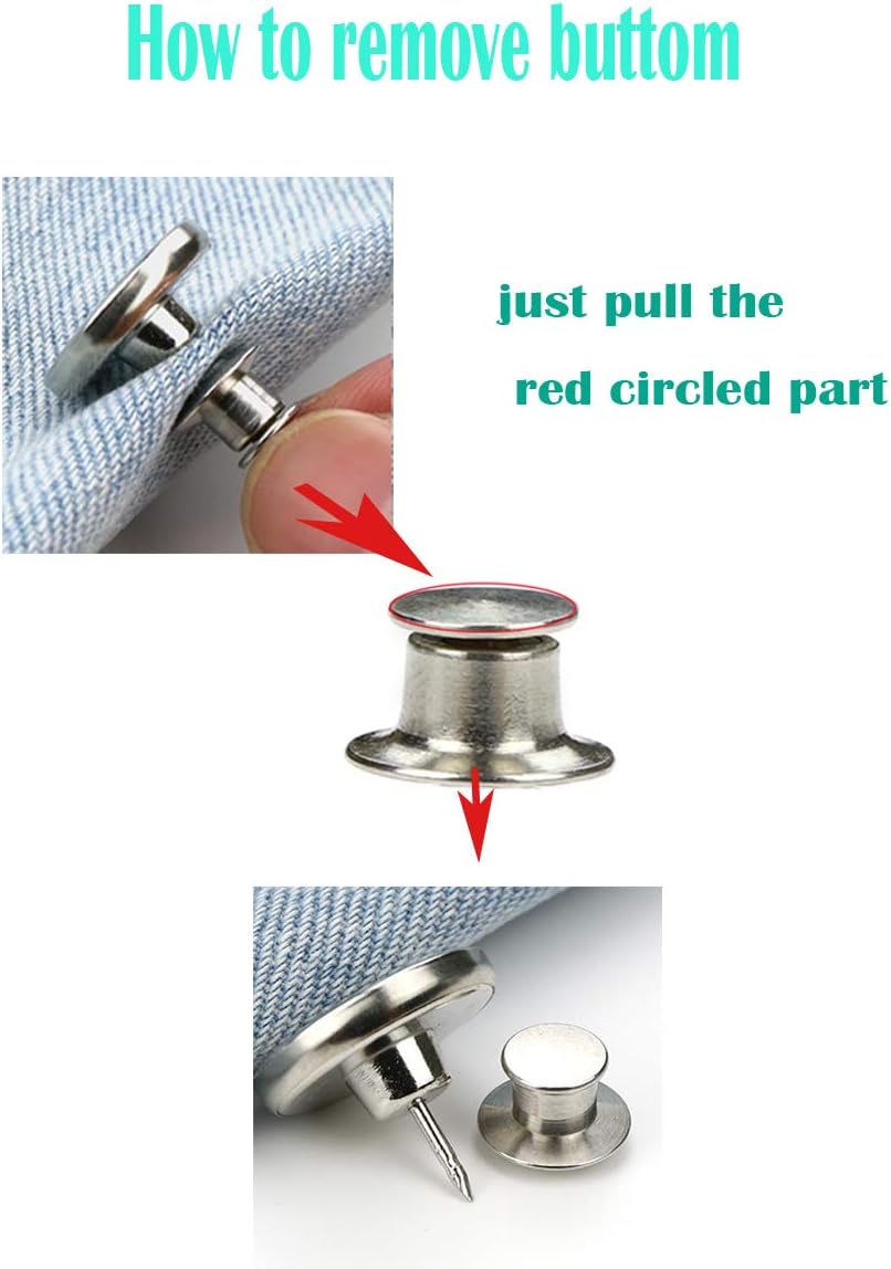 E-Uli Instant Buttons Replacement Removable Button 8 Pcs No Sew Buttons for Jeans Pants,Crafts DIY Clothes (Size: 17mm)