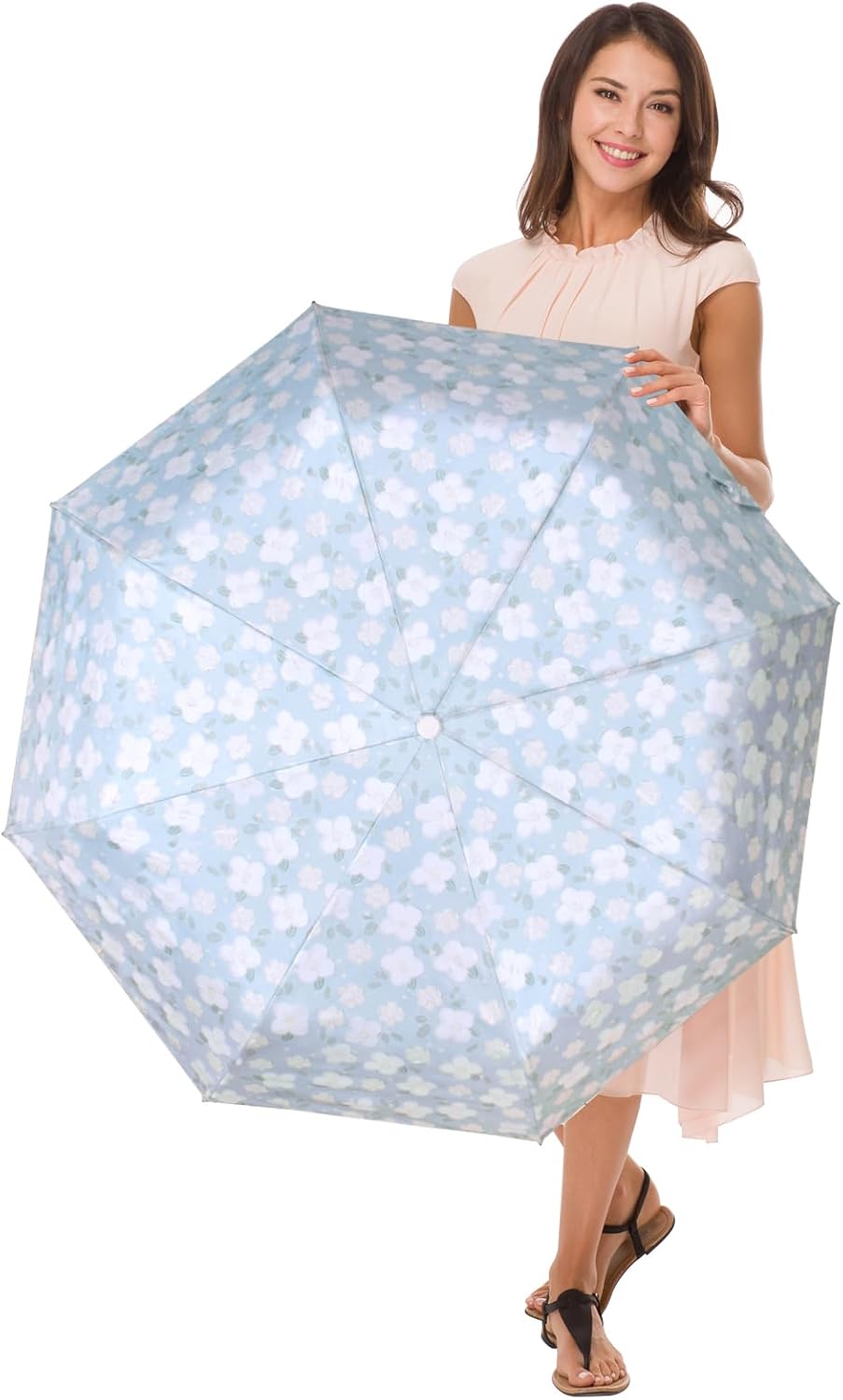 Cuby UV Sun Umbrella Compact Folding Travel Umbrella Auto Open and Close for Windproof, Rainproof & 99.9% UV Protection Parasol with Black Anti-UV Coating (Blue Jasmine) - Image 6