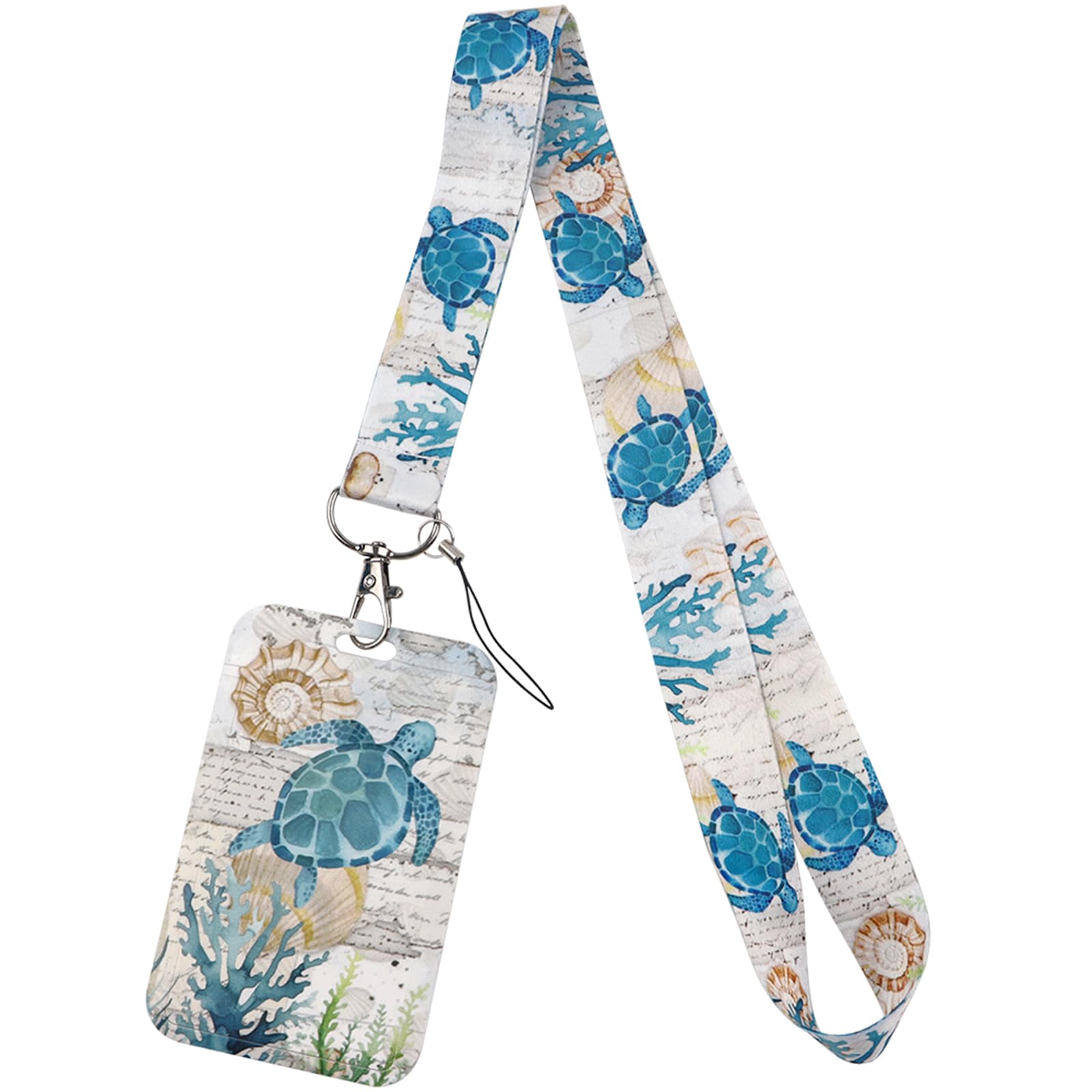 Juanooo Sea Turtle Lanyard with Card Holder Cute Keychain Neck Lanyard Strap for Keys ID Badge for Women Men Kids Teachers Cool Cruise Ship Card School ID Holder