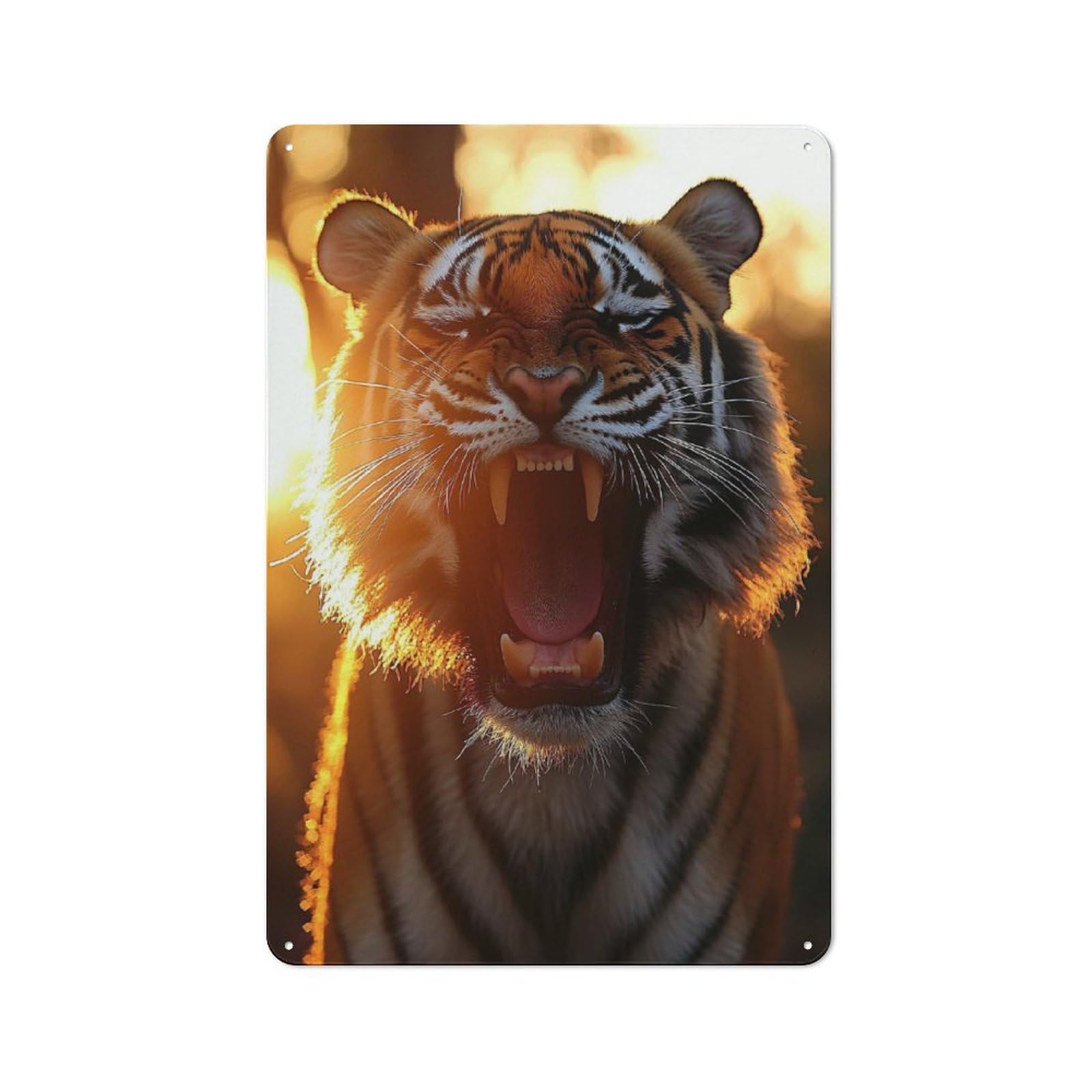 Junmoney Style-11 Tin Wall Plaque 30X20cm With Roaring Tiger Portrait At Sunset For Home Office Or Studio, For Metal Sign Collectors, For Garage And Workshop Walls