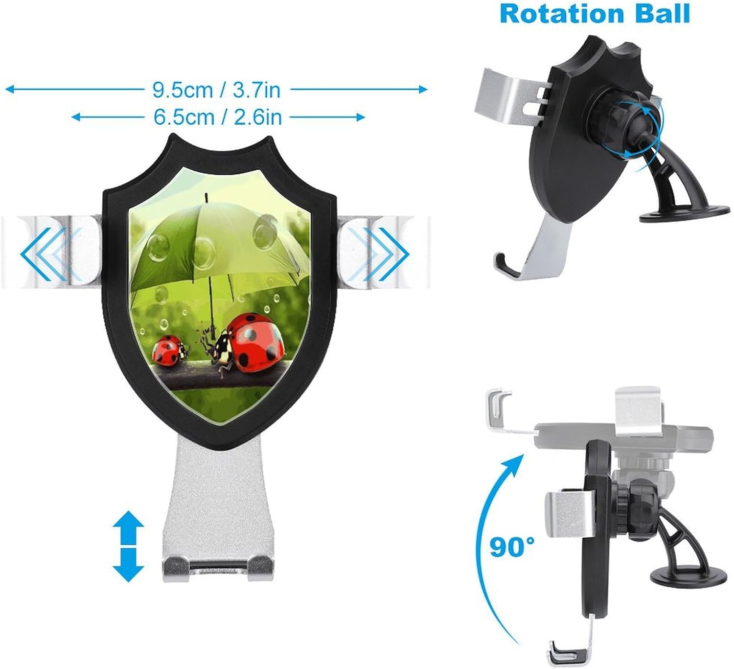 Funny Ladybug Holding Umbrellas Phone Holder Car Hands-Free Mount Holders for Dashboard Windshield Vent Metal Hook Clip Cell Phone Mount for All Smartphones & Car Models image 2