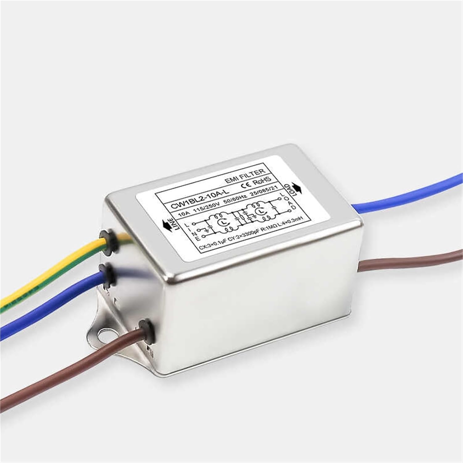 Single-Phase AC EMI Filter CW1BL2D-3/6/10A-L with Wire Power Supply Purification Audio 110V Anti-Interference Power Purifier(CW1BL2-6A-L AC)