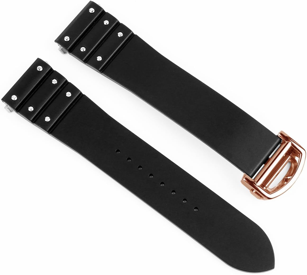 Quick Release Rubber Strap for Cartier Santos 19 21mm Waterproof Sports Band with Stainless Steel Adapter, Black-Silver Watch Replacement Chain
