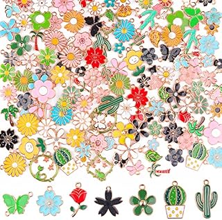 Kalolary Spring Flower Charms Daisy Flower Resin Charms Flower Themed Pendants Jewelry Charm Assorted Gold Plated Enamel Charm for DIY Craft Scrapbooking Jewelry Making Hair Accessories