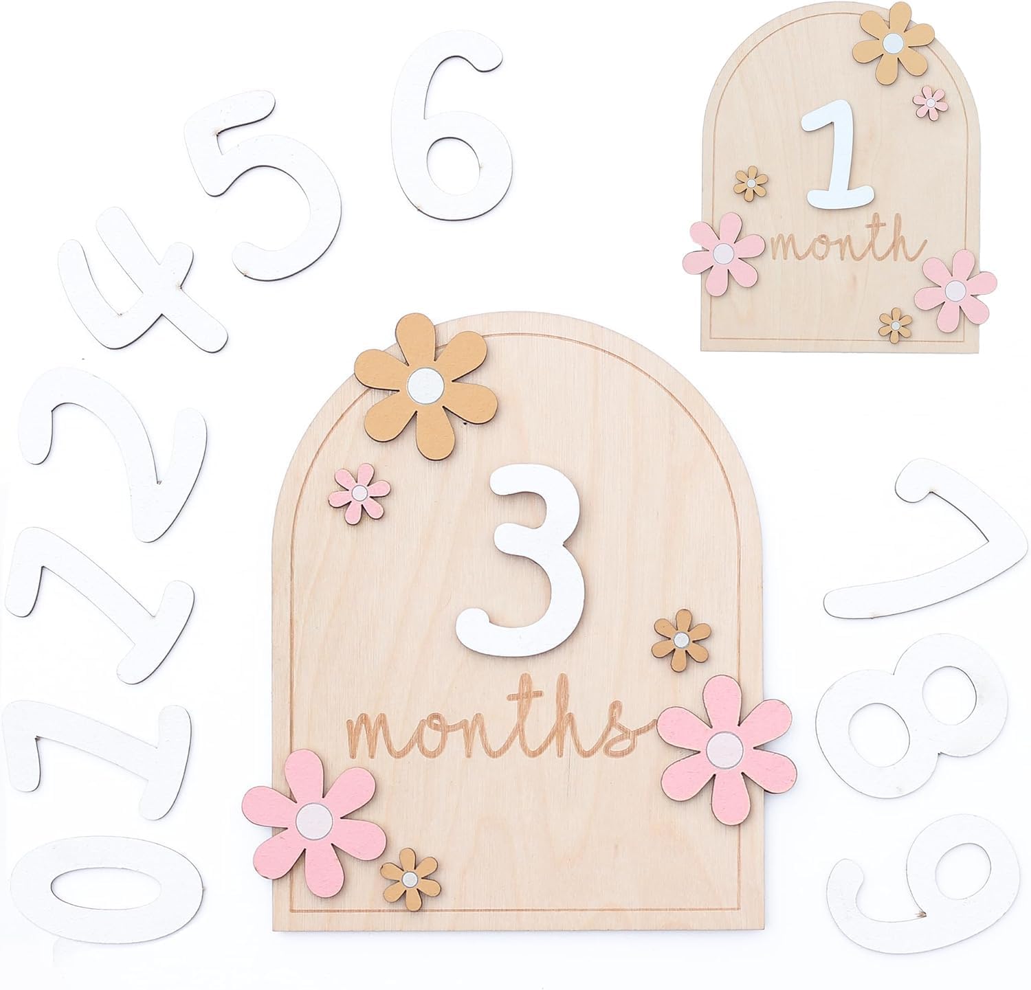 Baby Monthly Milestone Cards, Wooden Monthly Milestone Discs with 11 Interchangeable Number,Newborn Photography Props to Document Your Baby´s Growth - Baby Announcement Sign, Baby Photo Props