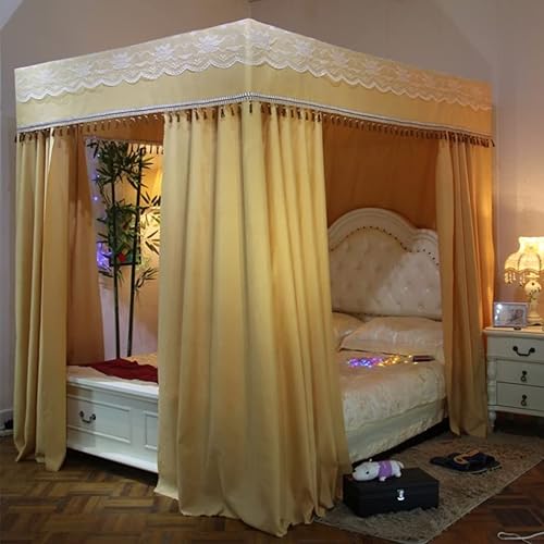 Vista 43 de Toldo de cama de 4 postes de esquina de princesa y bonita mosquitera para cama de niñas, dormitorio de adultos, habitaciones de niños; red de Vino