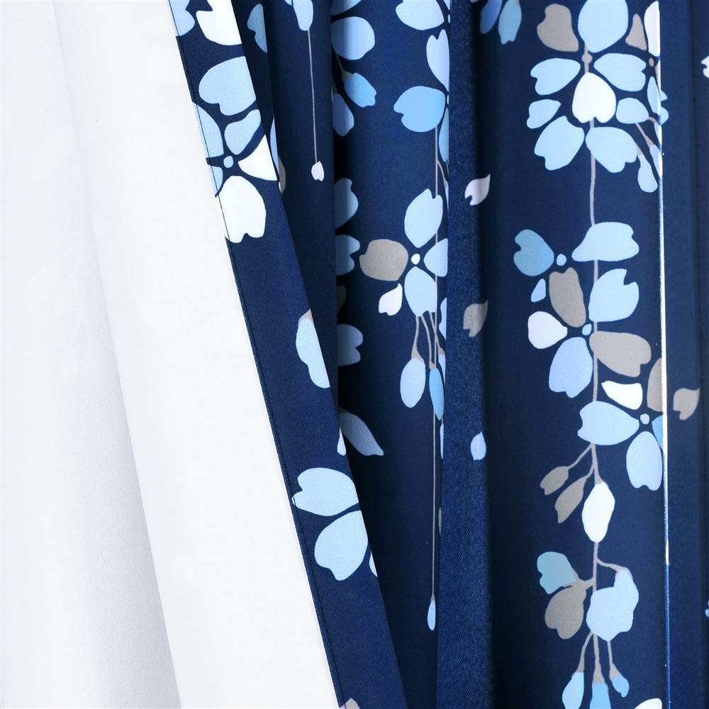 Lush Decor - Paire de Rideaux de fenêtre filtrant la lumière avec Motif Fleurs, Rideaux Modernes pour Salon, Salle à Manger, Chambre, 132 x 241,3 cm (l x L) + Bordure de 5 cm, Bleu Marine