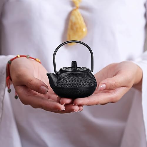 Miniatura 4 de Mini tetera de hierro fundido, tetera japonesa con patrón de hojas retro, pequeña tetera decorativa para elaborar cerveza y decoración del hogar,