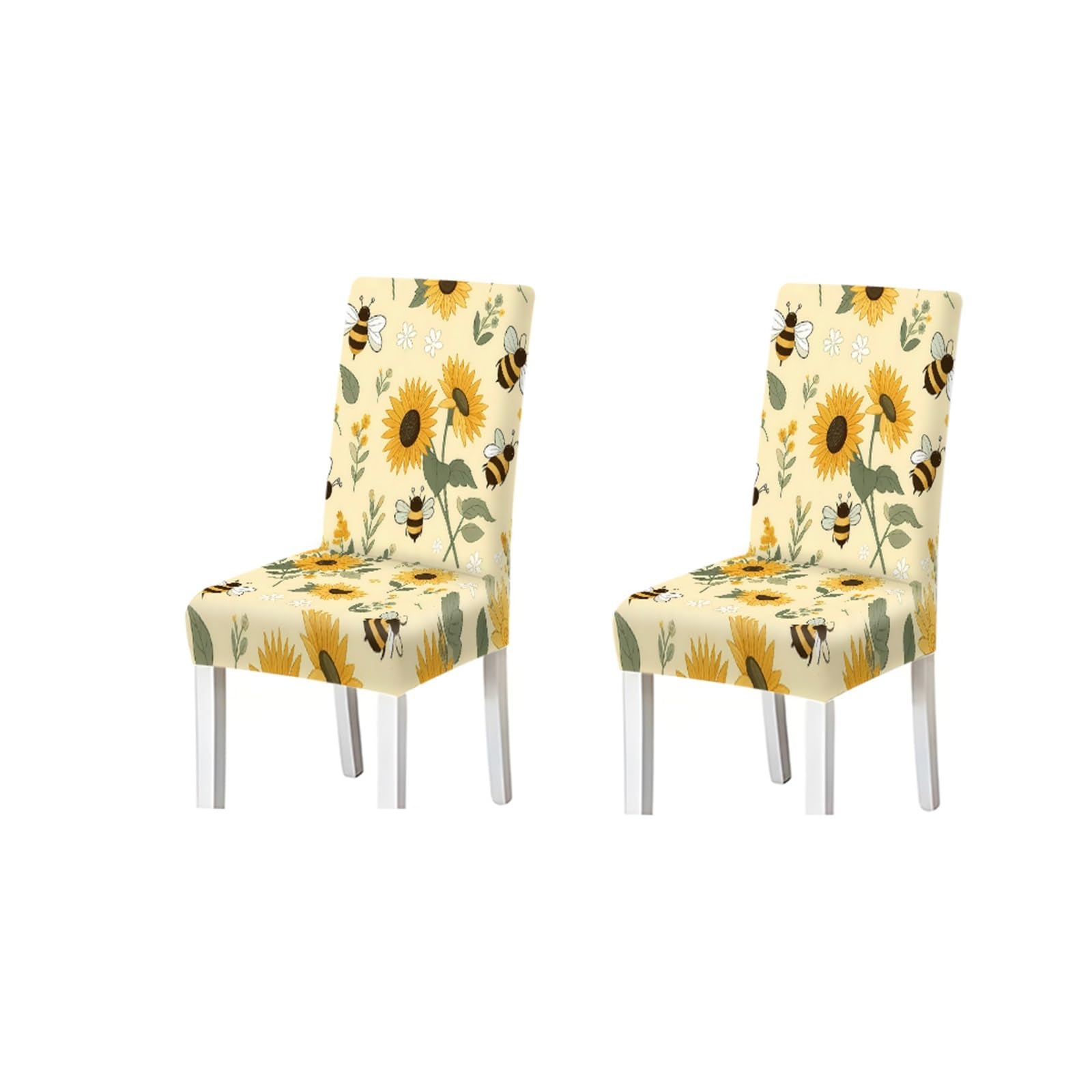BOSUYBN Sunflower Bee Pattern Print Dining Chair Covers Set Of 2/4/6, Farmhouse Stretch Slipcovers For Kitchen Dining Room Furniture Protectors for Home Dining Room(2PCS Chair cover)