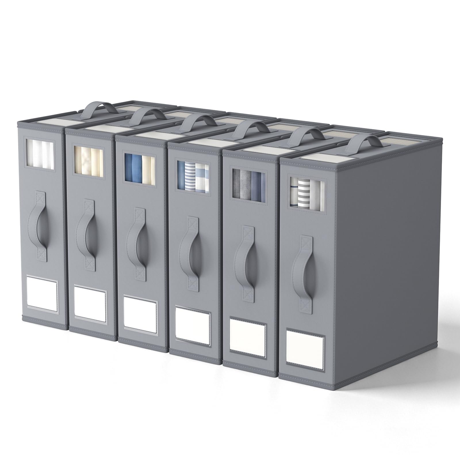 6 Piezas Caja Organizador Sabanas, Tela Oxford Organizador de Sábanas, Caja de Almacenamiento Plegable con Ventana Transparente, Organizador Canape para Frazada, Sabanas y Ropa