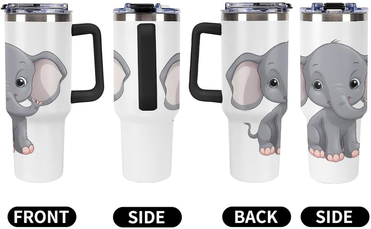 Cute Cartoon Elephant Travel Coffee Mug Reusable Durable Stainless Steel Insulated Tumbler with Handle And Straw Leak Resistant Portable Thermal Cup Gifts for Men Women 40 Oz