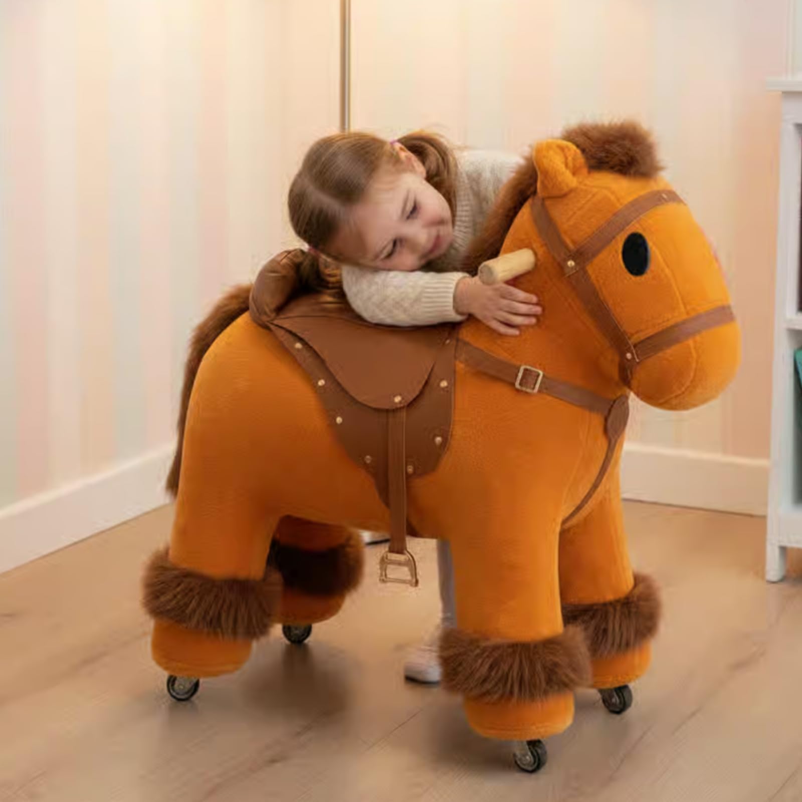 Cavallo Cavalcabile di Peluche Decorativo Sgabello Cavallo senza senza Alimentazione Elettrica Arredo Gioco per Bambini, Rosso, 70 30 75 Cm