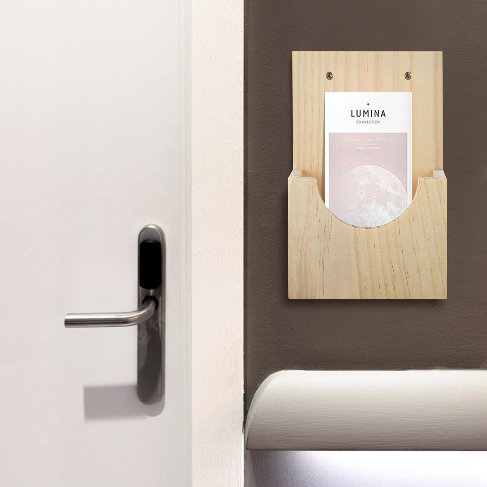 Soporte de madera 2 en 1 para folletos de pared, soporte de exhibición colgante para folletos de 4 x 6 y folletos triples, ideal para oficina