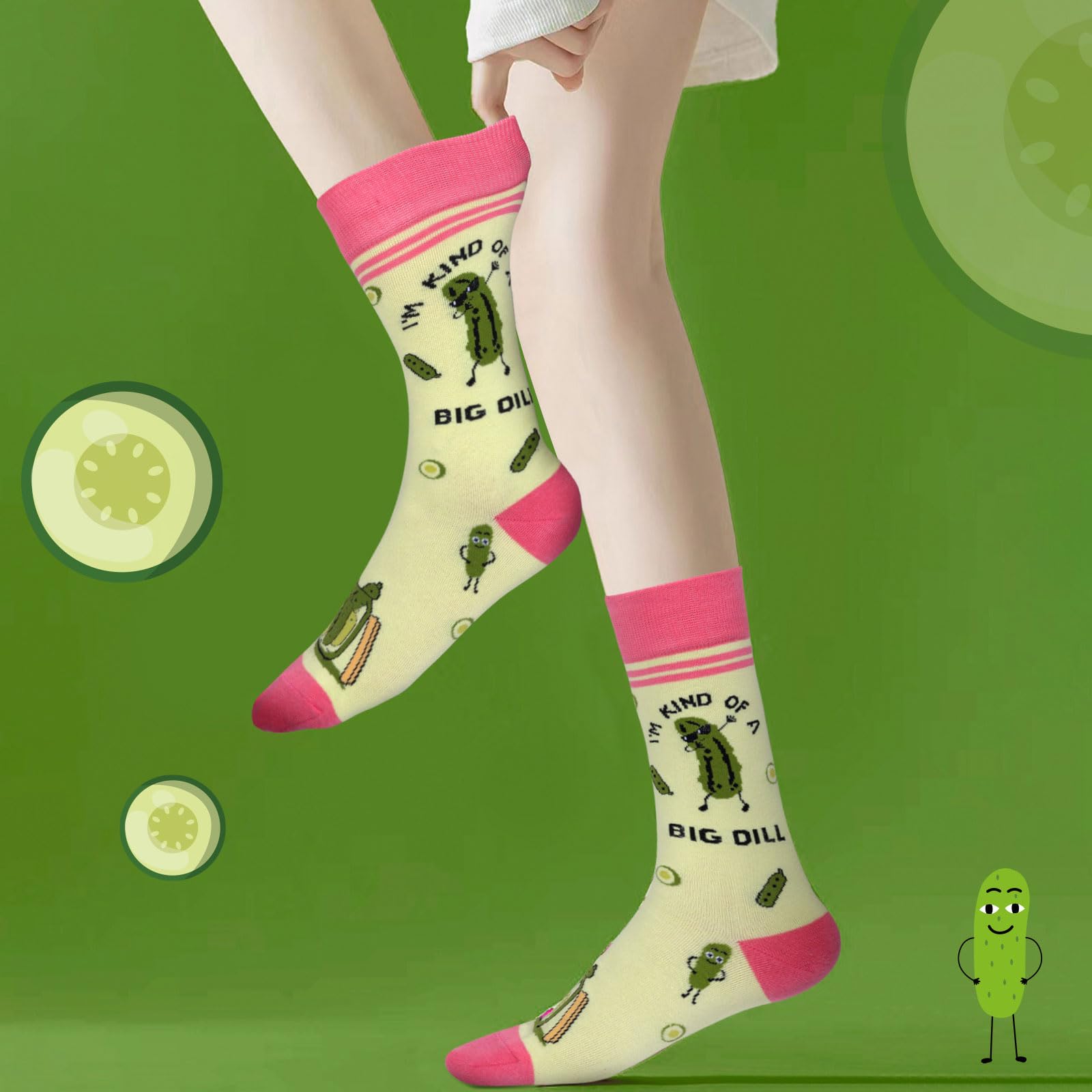 2 Pairs Funny Pickles Socks for Women Men Gifts, Novelty Cotton Dill Crew Socks for Pickle Lovers Stockings Stuffers