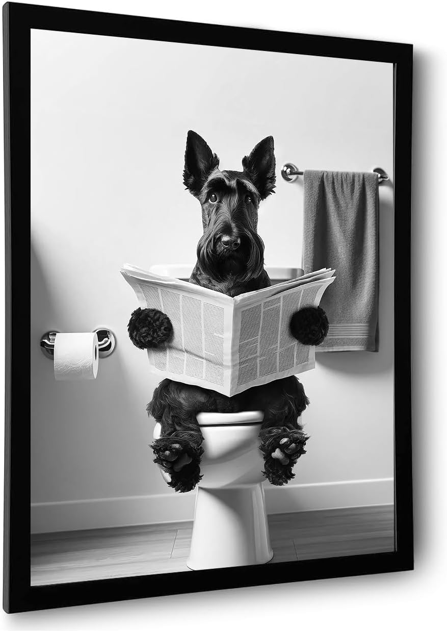 Funny Scottish Terrier Bathroom Wall Art Black And White