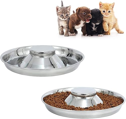 Plato de acero inoxidable para cachorros y gatitos, alimentador de platos de destete de 11.8 pulgadas (paquete de 2)