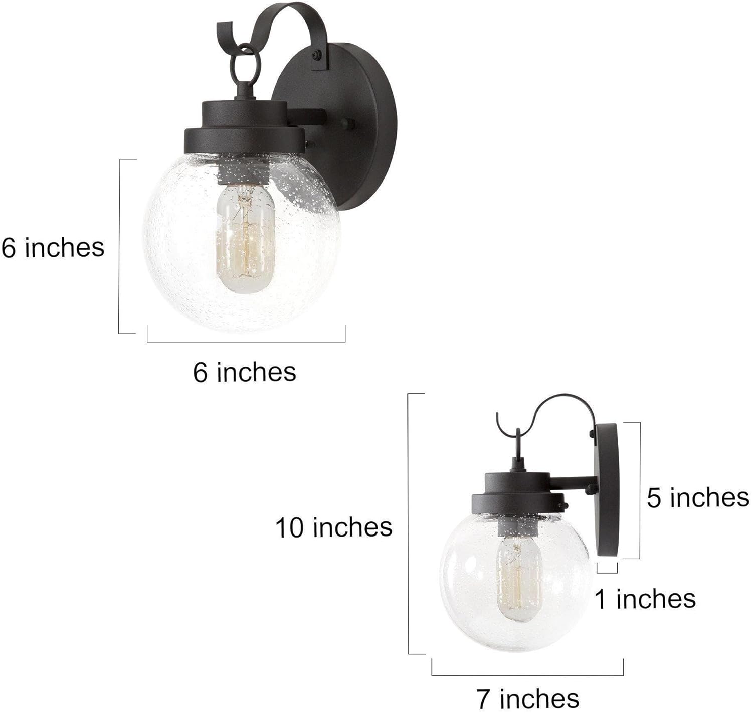 LALUZ Sphere Porch Light, Outside Lights for House with Seeded Glass Globe, Weather-Proof Outdoor Light Fixtures Wall Mount for Front Door, Garage, Yard, Patio, Textured Black Finish