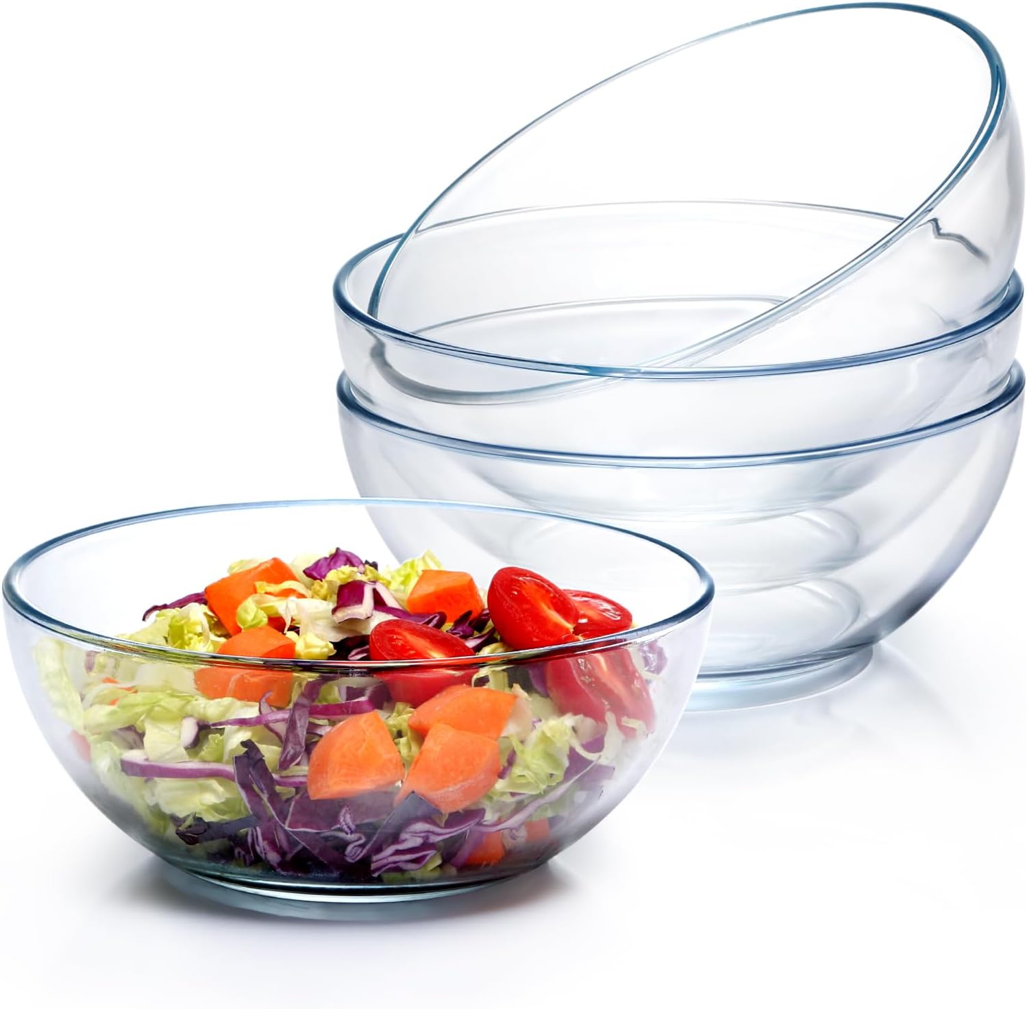 NUTRIUPS 8 Inch Glass Bowls, Microwavable Glass Bowl Set of 4, Clear Tempered Glass Salad Bowls for Kitchen Microwave and Oven Safe (8 inch, Set of 4)