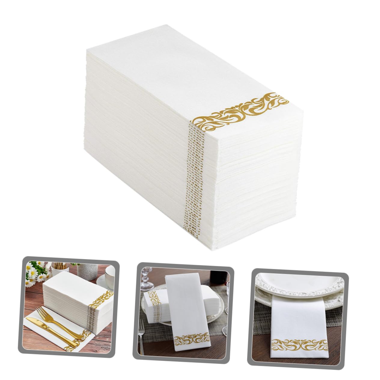 BESTYASH Servilletas Decoradas de Papel Dorado, 100 Unidades, Gruesas y Plegadas, Desechables para Cena, Baño, Bodas y Cumpleaños