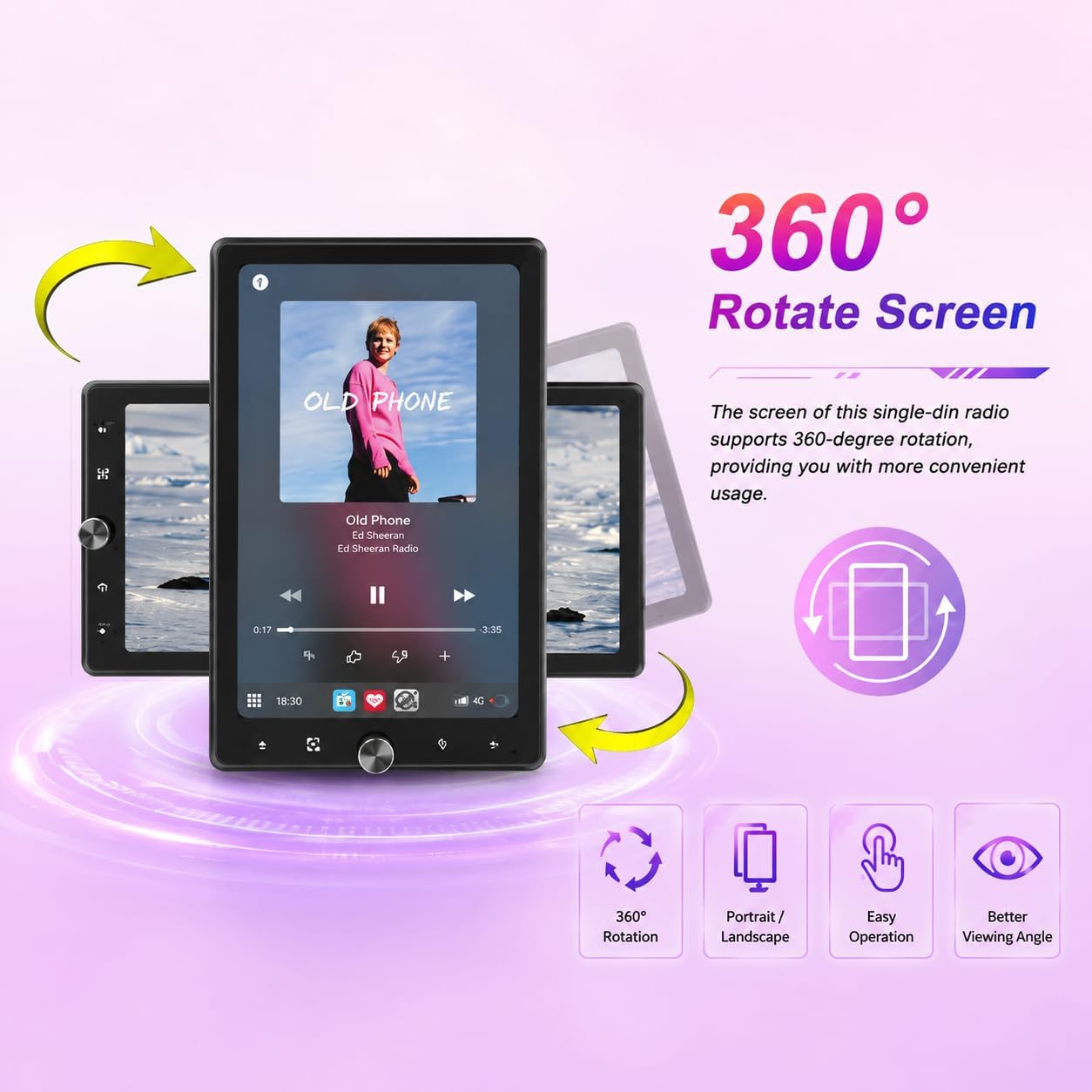 10.4" Rotatable Single Din Car Stereo Touchscreen Radio Wireless CarPlay Android Auto, Bluetooth 5.2 WiFi6 HD 1280 * 800 IPS Display with Backup Camera