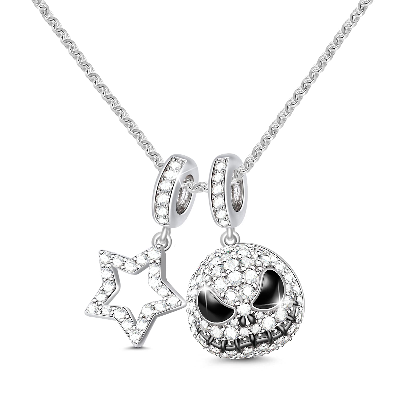 GNOCE "Jack Schädel Charm Anhänger 925 Sterling Silber Bead Charms mit Zirkonia Charm Schmuck für alle Armbänder Halsketten Geschenke Bijouterie für Halloween Damen Mädchen Baby