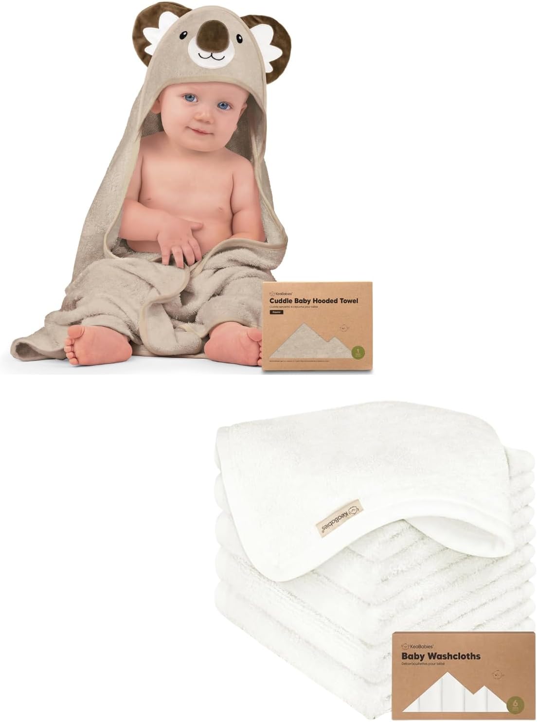 KeaBabies Baby Hooded Towel and Baby Washcloths for Newborn, Kids - Baby Towel, Toddler Towels, Hooded Towels for Baby - Bath Baby Towels, Face Towel, Face Cloths